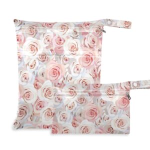 kigai 2pcs travel wet and dry bag, fashion waterproof wet bags for diapers, swimwear, ect. beach/travel, pink white roses