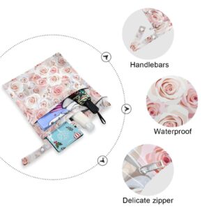 Kigai 2pcs Travel Wet and Dry Bag, Fashion Waterproof Wet Bags for Diapers, Swimwear, ect. Beach/Travel, Pink White Roses