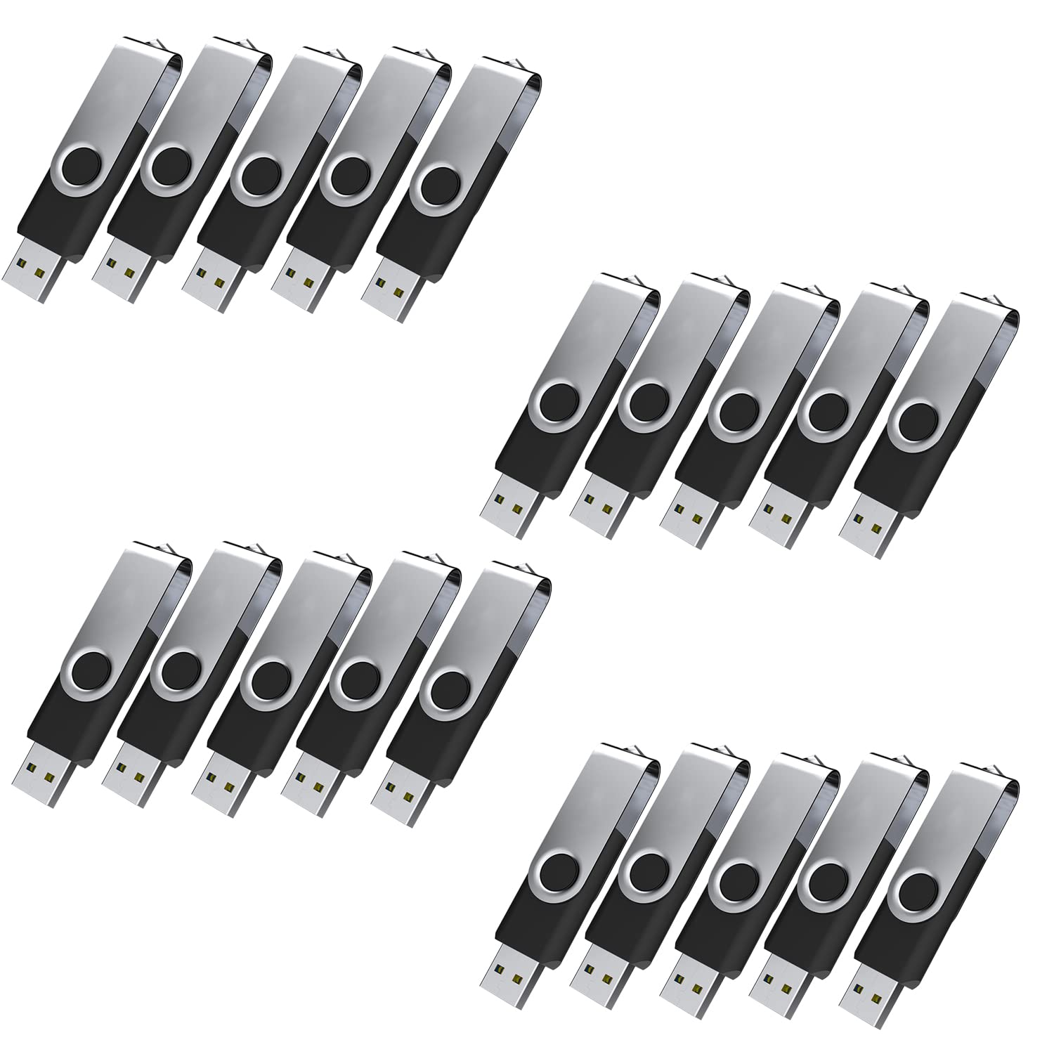 20PCS 128MB 256MB 512MB Bulk Flash Drives USB 2.0 Flash Drives Pack Thumb Drives Bulk Swivel Bulk USB Drives, Black (20PACK 256MB)