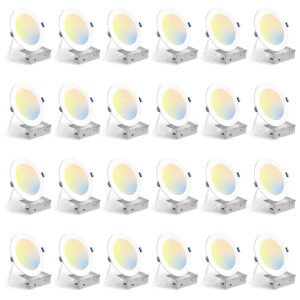 bbounder 24 pack 6 inch 5cct ultra-thin led recessed ceiling light with junction box, 2700k/3000k/3500k/4000k/5000k selectable, 12w eqv 110w, dimmable canless wafer downlight, 1050lm - etl&fcc