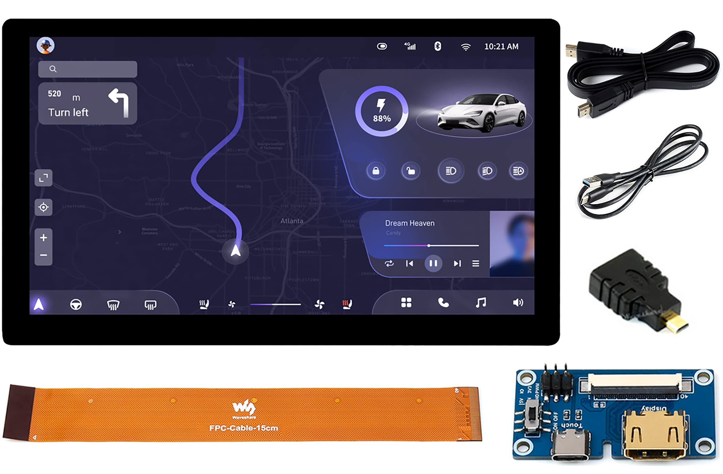 waveshare 7inch QLED Touch Capacitive Display 1024x600 Pixel, Integrated Thin and Light LCD with Adapter Board, for Raspberry Pi/Jetson Nano/Windows/PC, Support Windows/Linux/Android