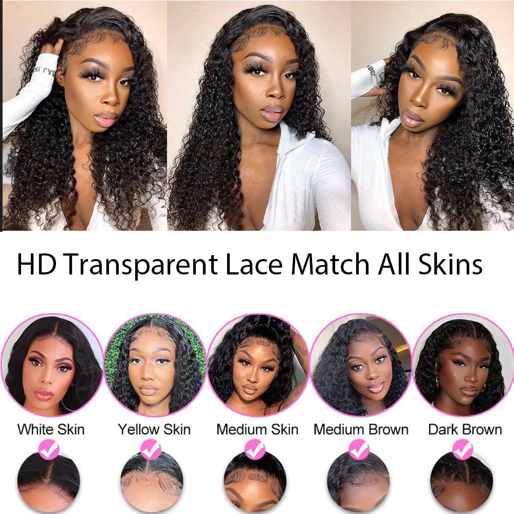 30 Inch Lace Front Wig Human Hair Pre Plucked with Baby Hair 13x4 Hd Lace Front Wigs for Women Curly Lace Frontal Wigs Human Hair 180 Density Brazilian Glueless Kinky Curly Human Hair Wigs Natural Black