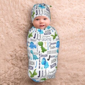 WTCWY Personalized Baby Swaddle and Hat for Baby Girl Boy with Name Custom Baby Blankets for Girls Boys Personalized Baby Items Girl Boy Gifts