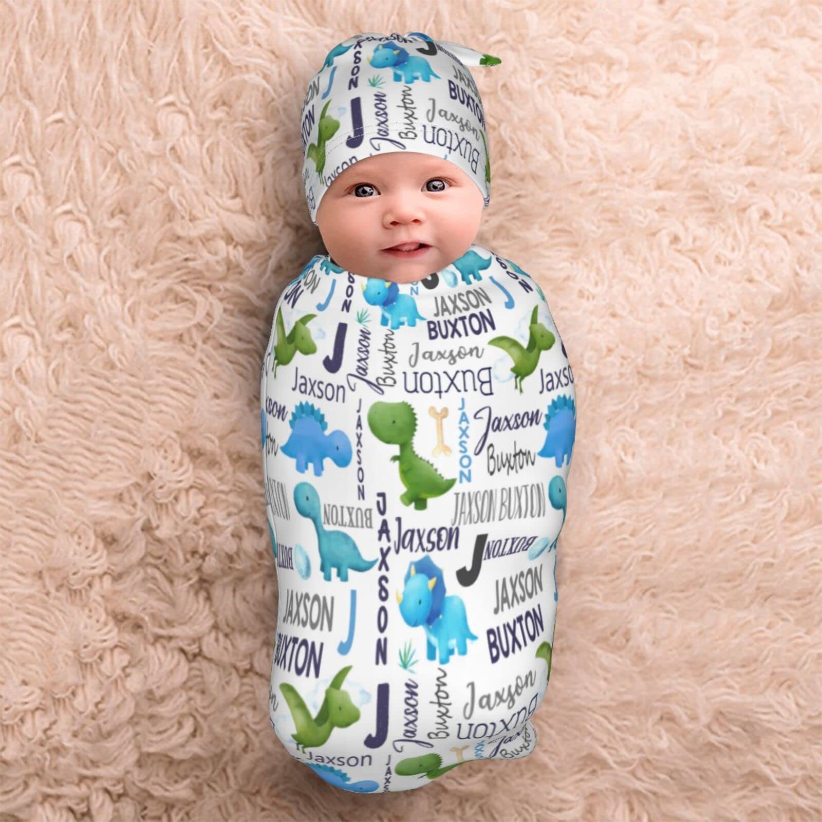 WTCWY Personalized Baby Swaddle and Hat for Baby Girl Boy with Name Custom Baby Blankets for Girls Boys Personalized Baby Items Girl Boy Gifts