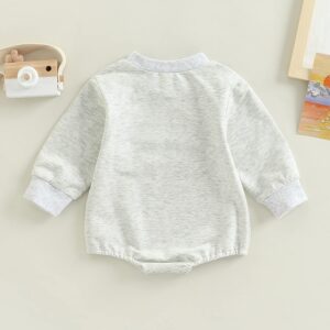 BULINGNA Newborn Infant Baby Boy Girl Sweatshirt Romper Funny Letters Print Long Sleeve One-Piece Bodysuit Fall Clothes (Light Gray, 6-12 Months)