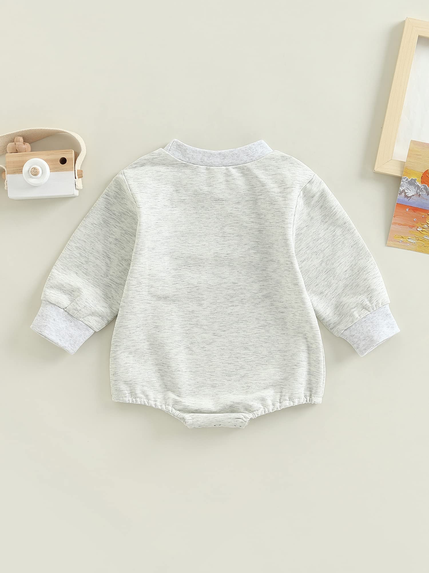 BULINGNA Newborn Infant Baby Boy Girl Sweatshirt Romper Funny Letters Print Long Sleeve One-Piece Bodysuit Fall Clothes (Light Gray, 6-12 Months)