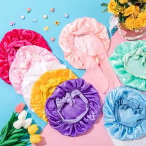 JaGely 8 Pcs Silk Baby Bonnet Infant Bonnets with Tie Band Adjustable Baby Satin Bonnet Kids Sleeping Hair Cap(Light Color)