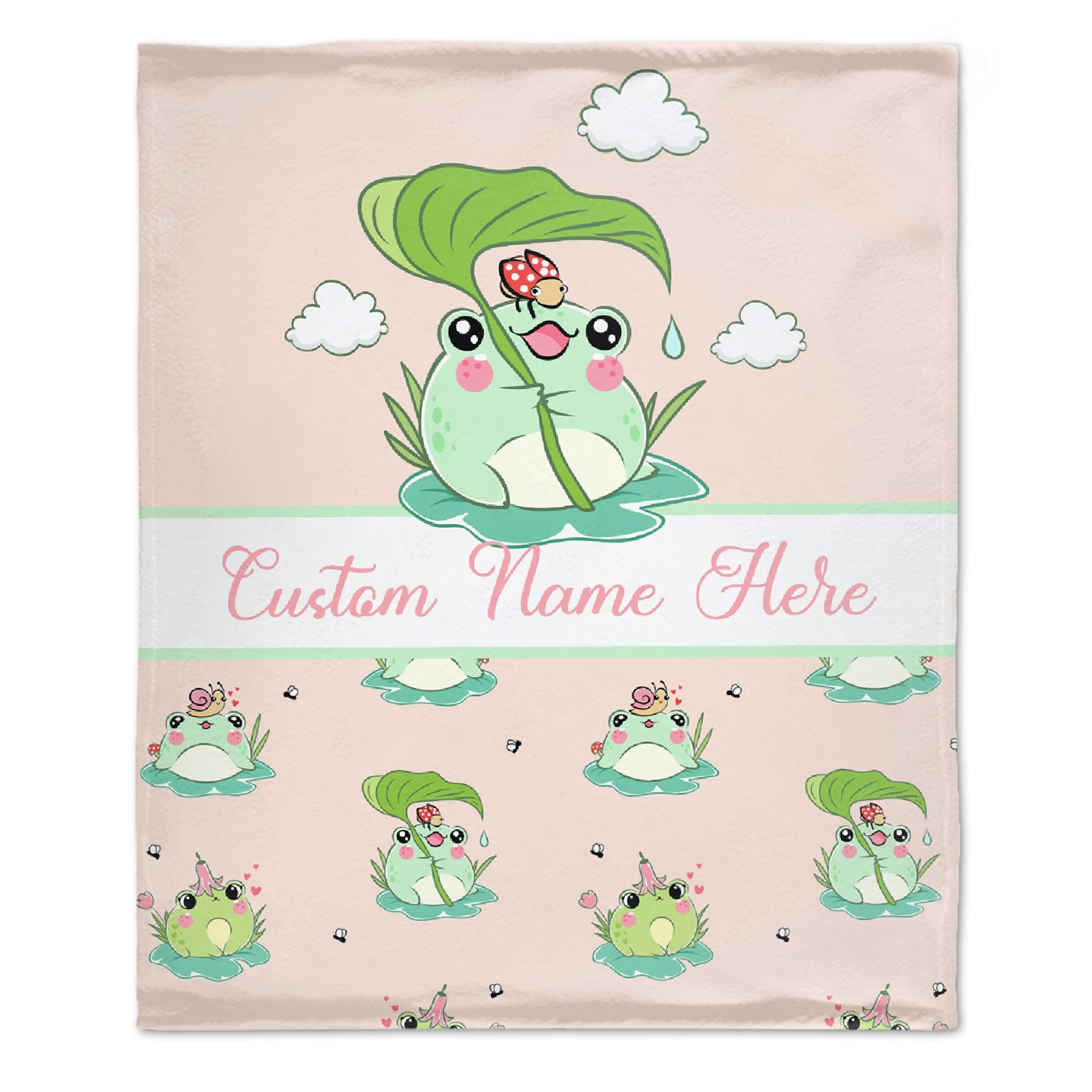 Custom Baby Blanket with Name, Personalized Funny Frog Baby Blankets for Girl, Boy Gifts, Ultra Soft Lightweight Warm Flannel Blanket as Newborn Toddler Swaddling, Suit for Couch, Bed, Sofa 30"x40"