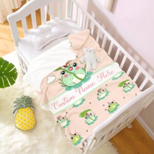 Custom Baby Blanket with Name, Personalized Funny Frog Baby Blankets for Girl, Boy Gifts, Ultra Soft Lightweight Warm Flannel Blanket as Newborn Toddler Swaddling, Suit for Couch, Bed, Sofa 30"x40"