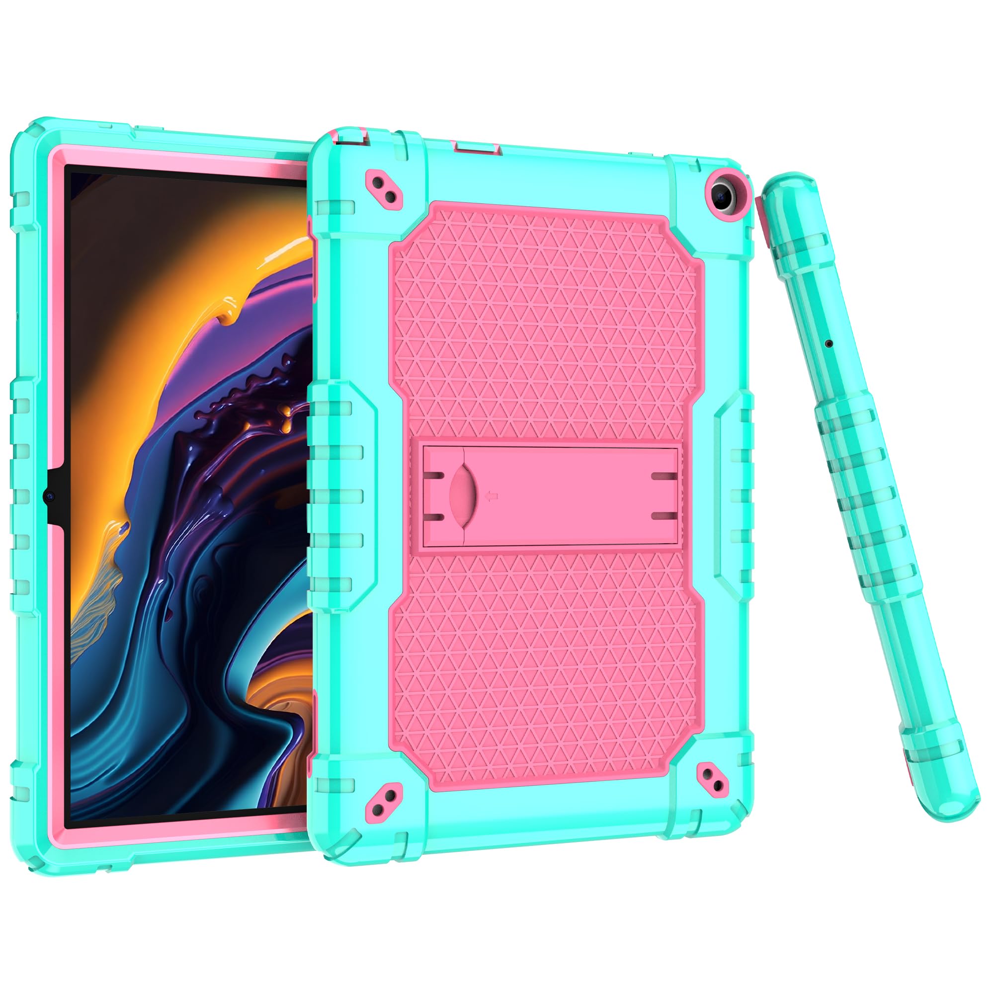 SOATUTO for Walmart Onn 10.1 2022 Tablet Case Shockproof Kids Friendly Armor Cover for Wlamrt Onn 10.1 Gen 3 Model 100071485 Tablet Case Built in Handle & Shoulder Strap 360° Kickstand (Green+Pink)