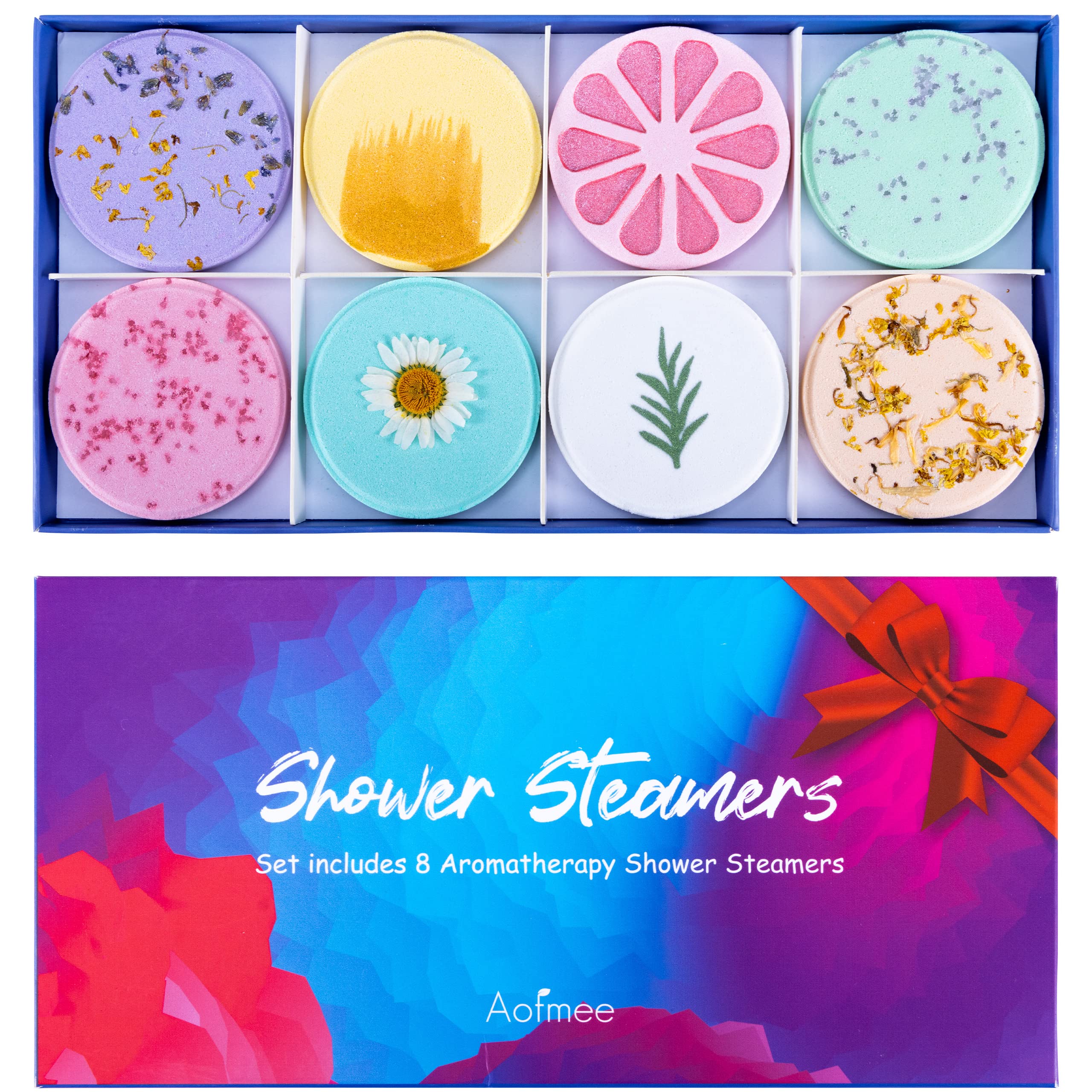 Aofmee Shower Steamers Aromatherapy - Pack of 8 Shower Bombs with Essential Oils for Relaxation, Christmas Gifts Birthday Gifts for Women and Men, Stress Relief and Luxury Self Care Shower Bath Bombs