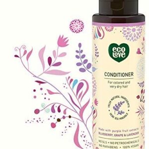 ecoLove - Natural Shampoo & Conditioner Set for Dry Damaged Hair and Color Treated Hair - With Natural Lavender Extract - No SLS or Parabens - Vegan and Cruelty-Free, 17.6 oz.