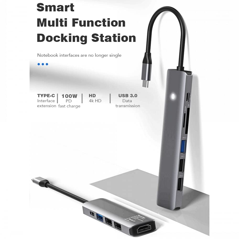 USB C Hub Multiport Adapter, USB 3.0 Aluminum Alloy Dongle USB-C Hub with 4K HD Output, USB 3.0/2.0 Ports,SD/TF Card Reader,100W PD Dock (for HC703)