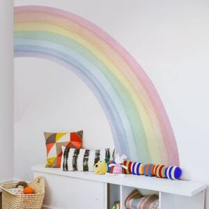 funlife vinyl large rainbow wall mural stickers peel and stick, precut giant pastel half watercolor rainbow wall decals for girls bedroom kids nursery room playroom, 78.74" x 70.87"