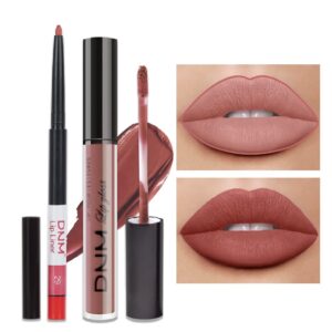 2pcs matte light rosey nude lip liner and lipstick makeup set, liquid lipstick 24h and lip liner set matt ink liquid lips make up waterproof long lasting high impact color seductress (#29)