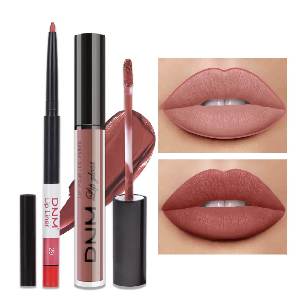 2pcs Matte Light Rosey Nude Lip Liner and Lipstick Makeup Set, Liquid Lipstick 24H and Lip Liner Set Matt Ink Liquid Lips Make Up Waterproof Long Lasting High Impact Color Seductress (#29)