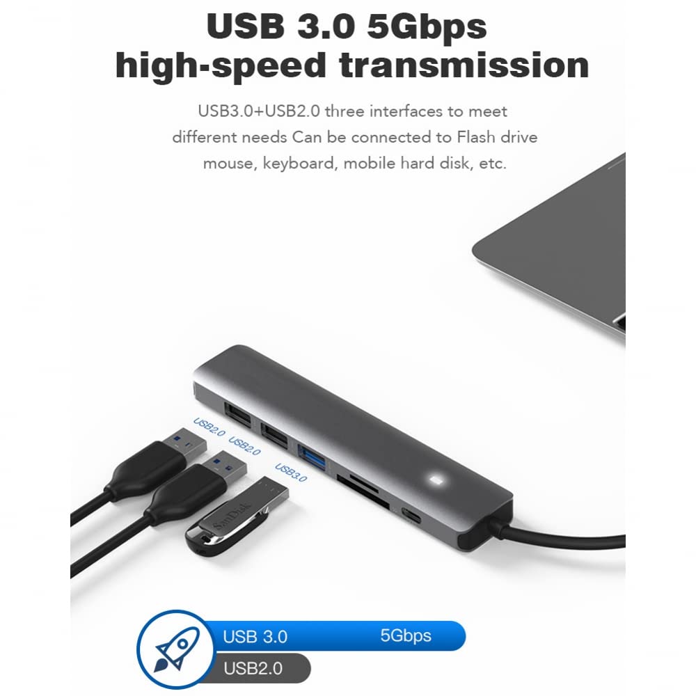 USB C Hub Multiport Adapter, USB 3.0 Aluminum Alloy Dongle USB-C Hub with 4K HD Output, USB 3.0/2.0 Ports,SD/TF Card Reader,100W PD Dock (for HC703)