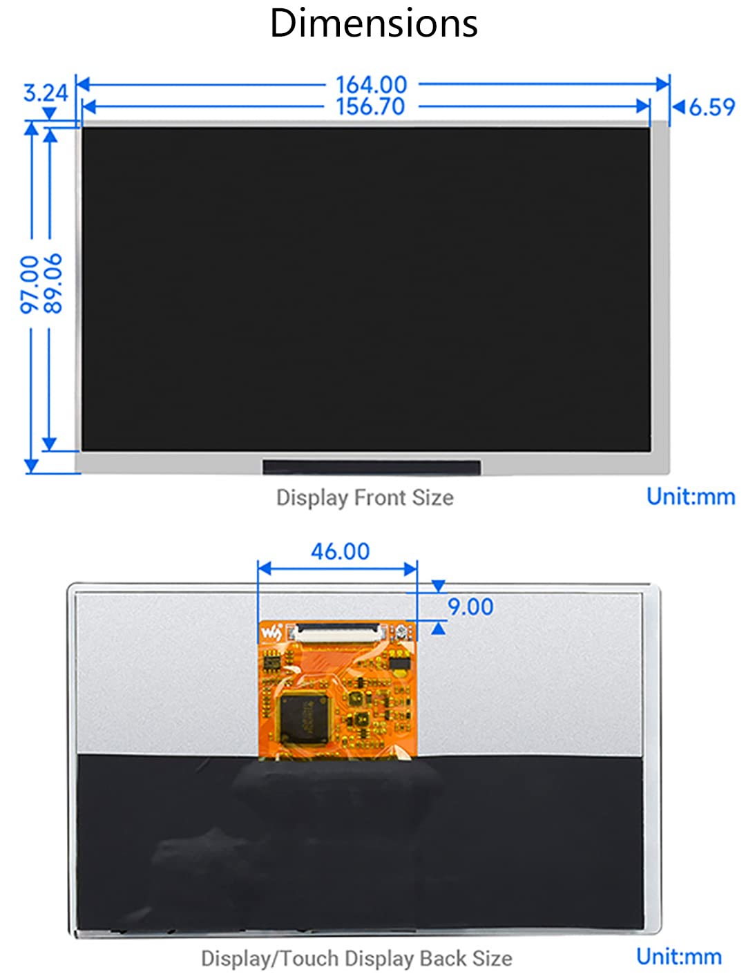 waveshare 7inch QLED Quantum Dot Display 1024x600 Pixel, Integrated Thin and Light LCD with Adapter Board, for Raspberry Pi/Jetson Nano/Windows/PC, Support Windows/Linux/Android (No Touch)