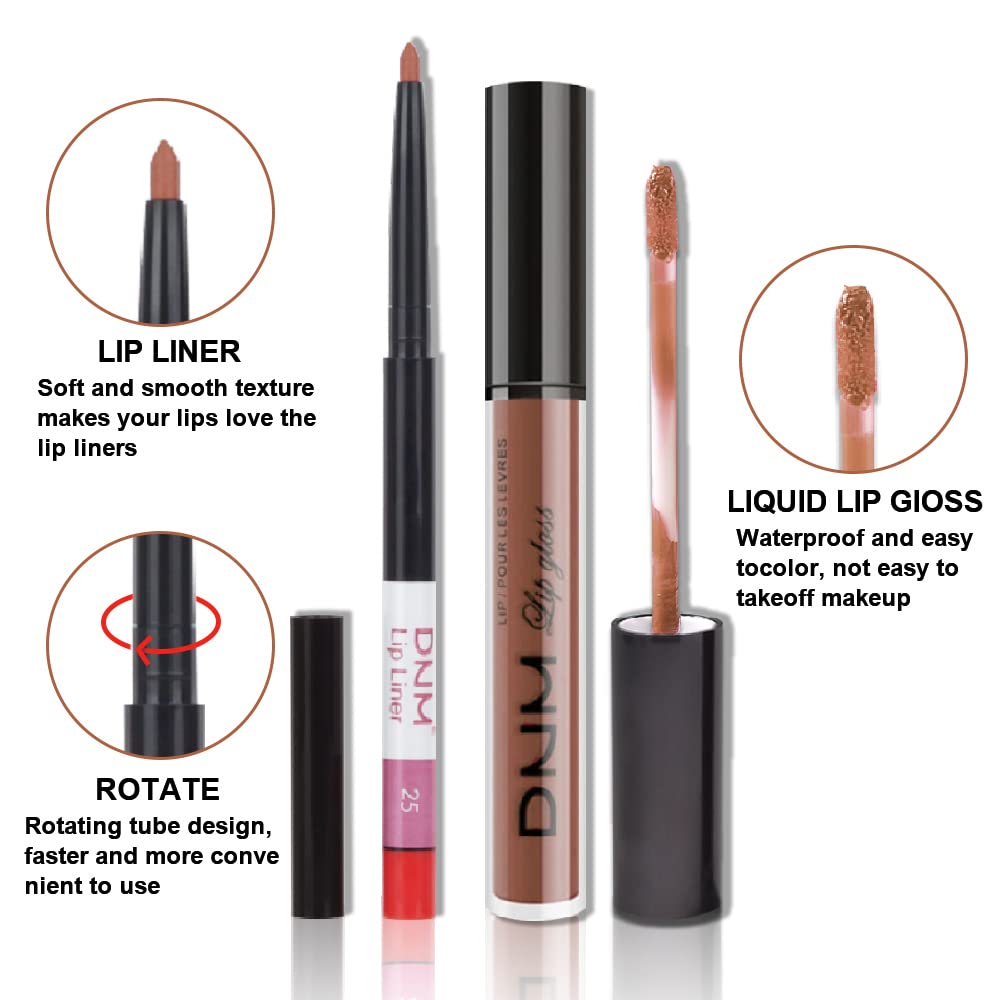 2pcs Matte Deep Rose-Beige Lip Liner and Lipstick Makeup Set,Nude matte Liquid Brown Lipstick 24H and Lip Liner Set Matt Liquid Lips Make Up Waterproof Long Lasting Lipstick Matte Kit（#25）