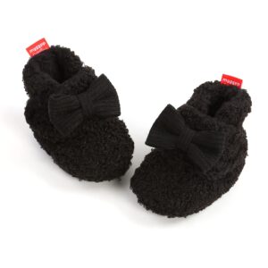 Timatego Newborn Baby Boys Girls Cozy Fleece Booties with Grippers Stay On Slipper Socks Infant Toddler Crib Winter Shoes for Boys Girls (30 black,0-6 monthst infant)