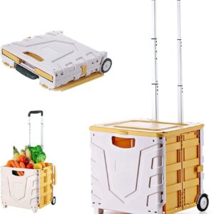 Foldable Utility Cart,Portable Folding Cart Tools Carrier with Telescopic Handle Heavy Duty Shopping Cart with 360degree Rolling Swivel Wheels for Travel