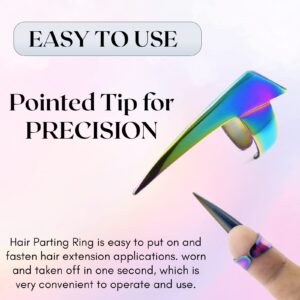 Cross Edge Pro Hair Parting & Sectioning Rings - Stainless Steel Finger Braiding Pick Tools Installation of Remy Human Extensions Styling (Multi Rainbow Titanium Color)