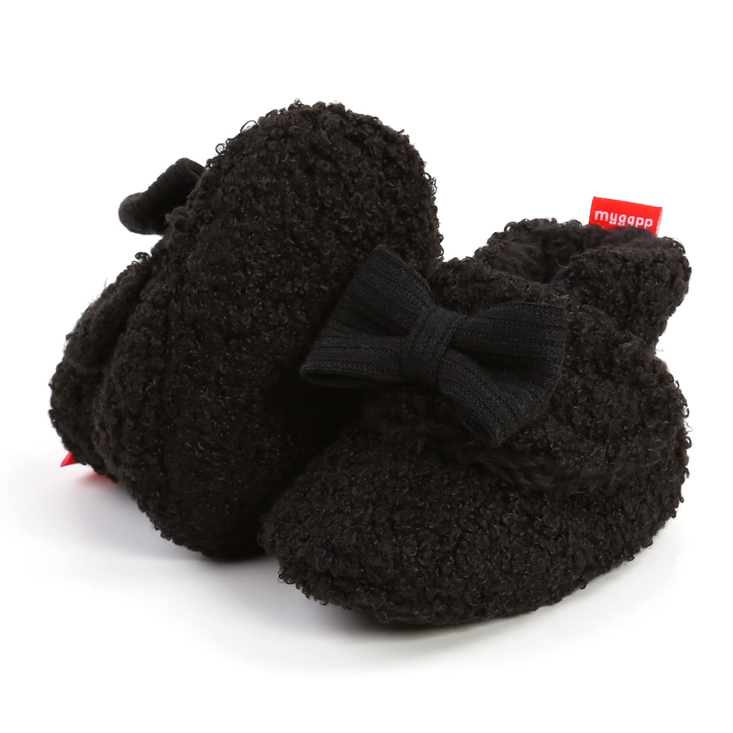 Timatego Newborn Baby Boys Girls Cozy Fleece Booties with Grippers Stay On Slipper Socks Infant Toddler Crib Winter Shoes for Boys Girls (30 black,0-6 monthst infant)