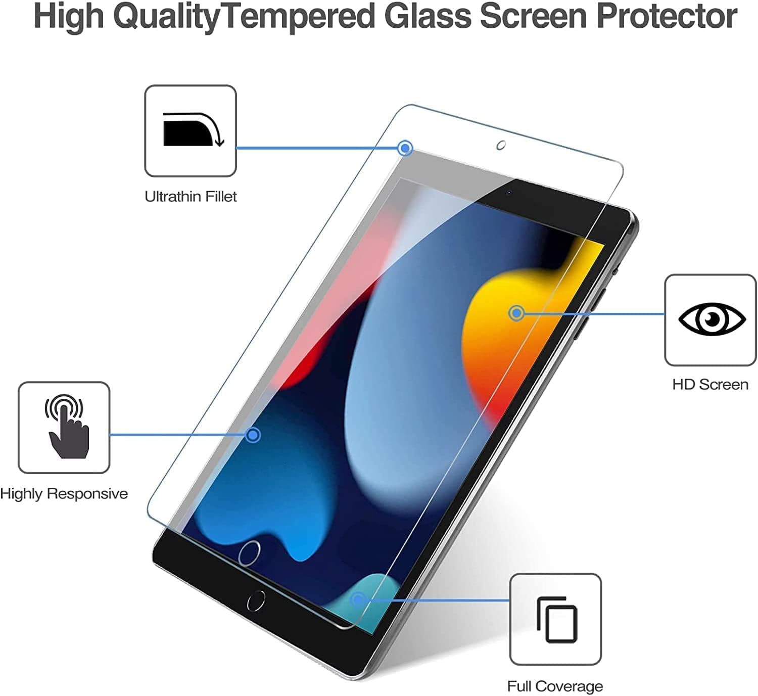 TSQQST Screen Protector for iPad 9th 8th 7th Generation, Tempered Glass Screen Protector Compatible with iPad 10.2 Inch 2021 2020 2019, 1 Pack