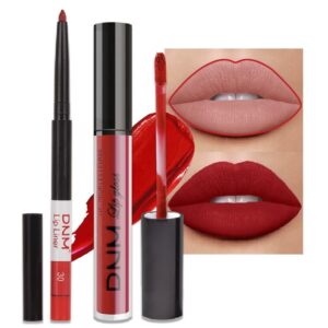 2pcs matte ruby red lip liner and lipstick makeup set, berry colored lipstick 24h and lip liner set matt ink liquid lips make up waterproof long lasting high impact color lip gloss set (#30)