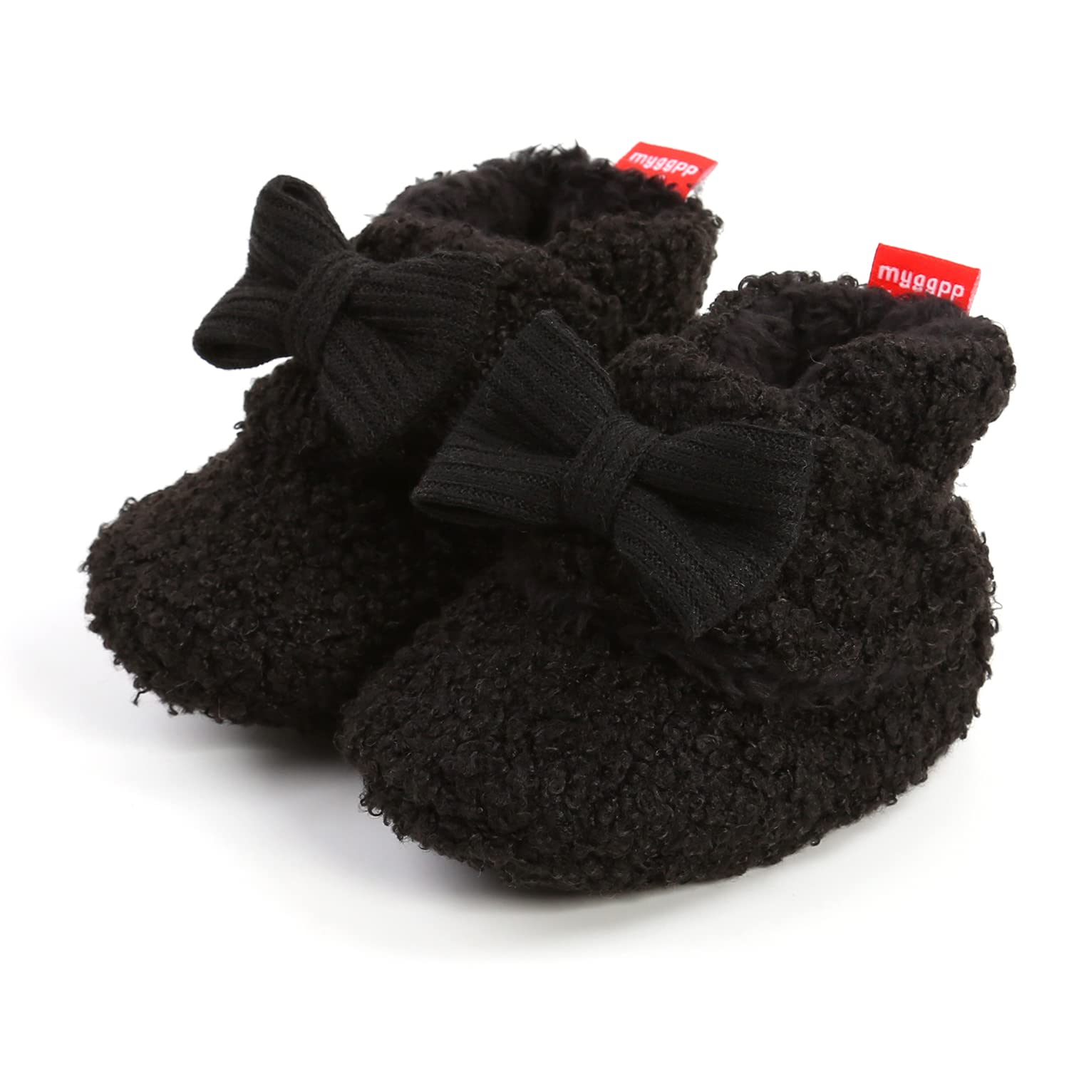 Timatego Newborn Baby Boys Girls Cozy Fleece Booties with Grippers Stay On Slipper Socks Infant Toddler Crib Winter Shoes for Boys Girls (30 black,0-6 monthst infant)