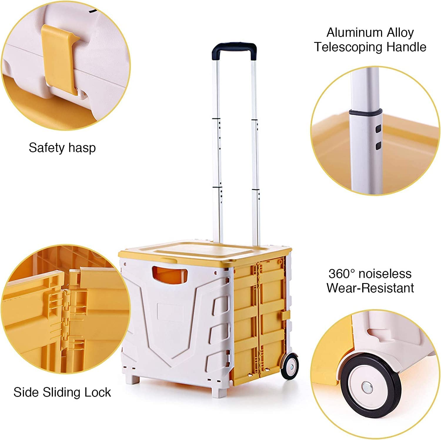 Foldable Utility Cart,Portable Folding Cart Tools Carrier with Telescopic Handle Heavy Duty Shopping Cart with 360degree Rolling Swivel Wheels for Travel