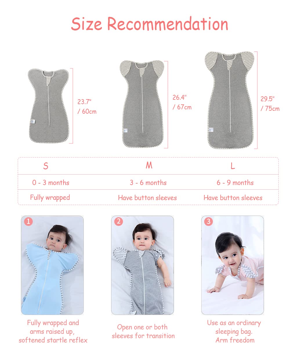 Bycc Bynn 2 Pack Sleeping Blanket Sack with High Sleeve,Transitions to Arms-Free Wearable Sleeping Bag for Baby pacify