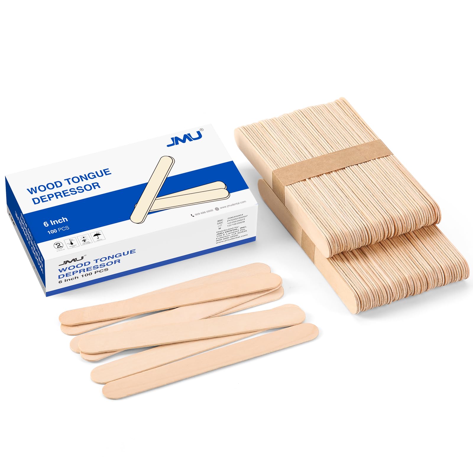 JMU Tongue Depressors 100pcs, 6" Tongue Blades Wooden Non-Sterile for Crafts Medical Tattoo Popsicle