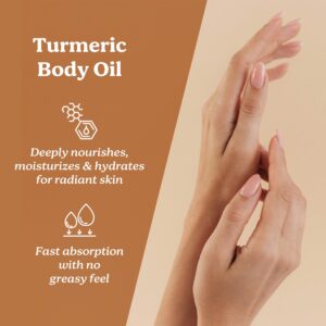 Life & Pursuits Turmeric Body Oil 6.8 Fl Oz - Ayurvedic Massage Oil with Vitamin E, Coconut Oil, Almond Oil & Squalane| Reduces Dark Spots, Brightens Skin, Hydrates & Moisturizes (6.8 Fl Oz)