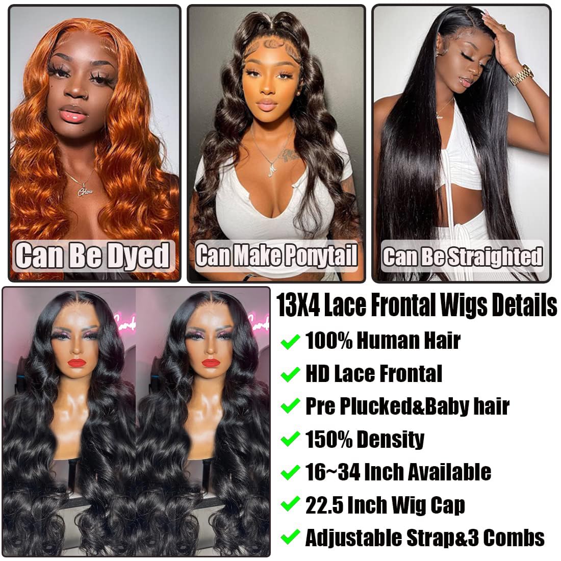 EpyIsm Body Wave Lace Front Wigs Human Hair 180% Density 13x4 HD Lace Frontal Wigs for Women Human Hair Lace Front Wigs 9A Glueless Wigs Human Hair Pre Plucked with Baby Hair Natural Color 24 Inch