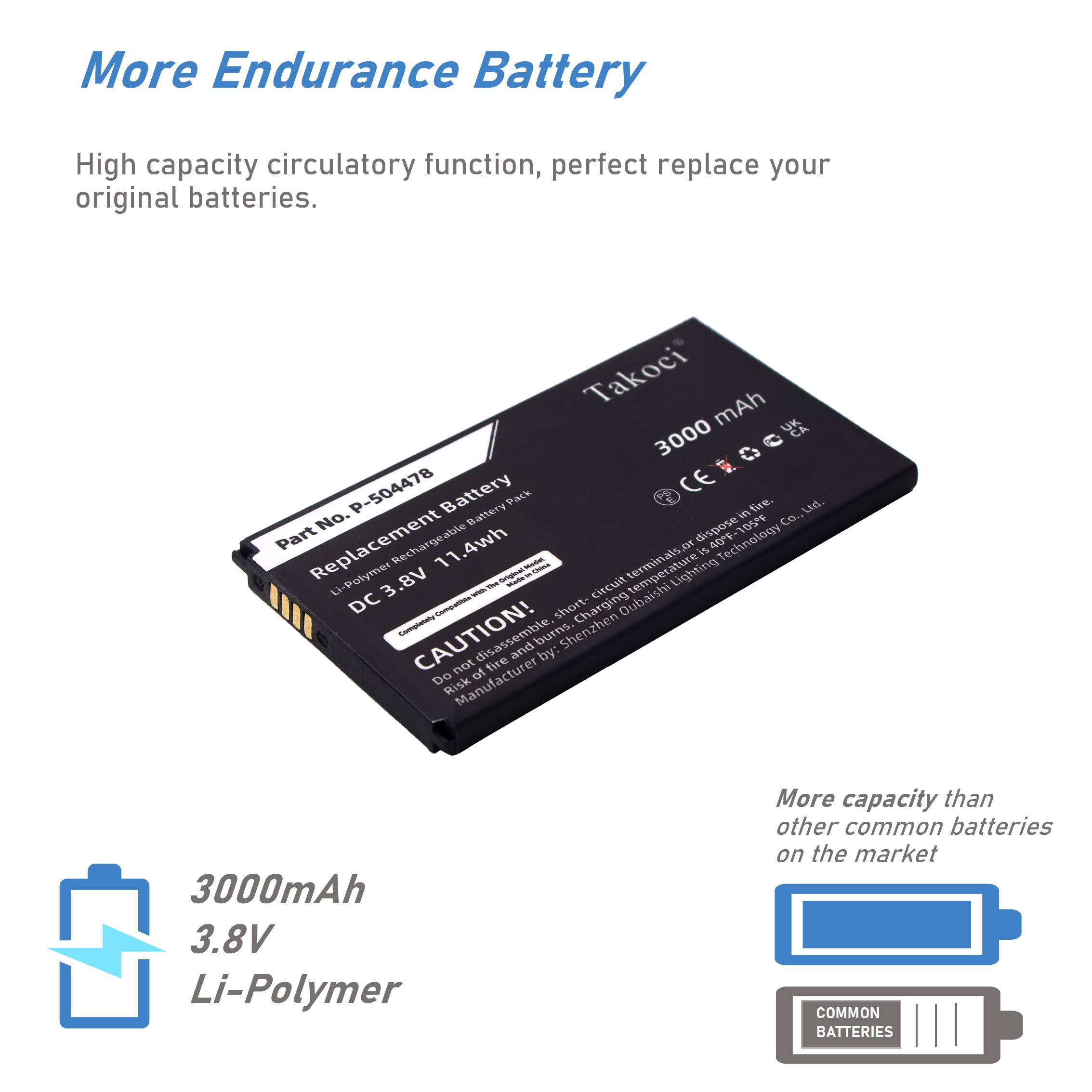 TAKOCI Replacement Battery for ADT Command Secondary Color Touchscreen Keypad,P-504478 3000mAh/3.8V