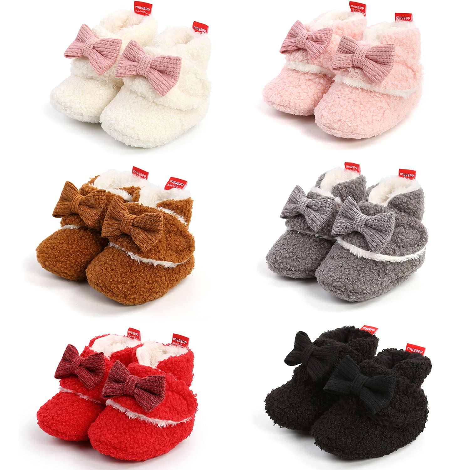 Timatego Newborn Baby Boys Girls Cozy Fleece Booties with Grippers Stay On Slipper Socks Infant Toddler Crib Winter Shoes for Boys Girls (30 black,0-6 monthst infant)