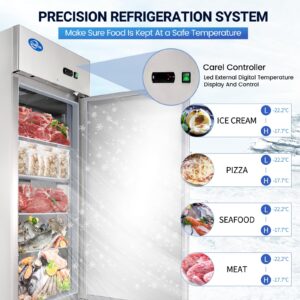 27" W Commercial Freezer, Reach-in 23 Cu.ft Stainless Steel Freezer with Single Solid Door, Upright Fan Cooling Freezer with 4 Adjustable Shelves, for Restaurant, Commercial Kitchen, Home