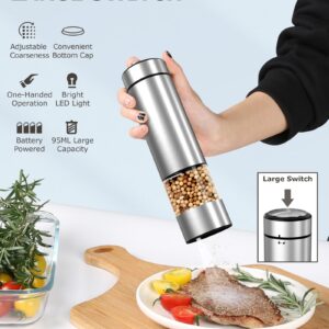 innhom Electric Salt and Pepper Grinder Set Battery Operated Stainless Steel Salt Grinder Pepper Mill Automatic Salt and Pepper Grinder Set with Adjustable Coarseness