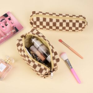 SOIDRAM Large Capacity Makeup Bag and Brush Storage Bag - Checkered Cosmetic Bag and Travel Toiletry Organizer