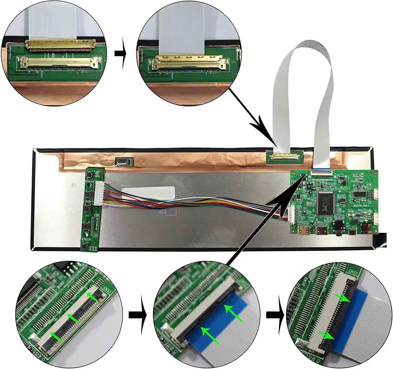 VSDISPLAY 12.6" NV126B5M-N41 12.6inch 1920X515 LCD Screen Work with 2 HD-MI Mini LCD Controller VS-RTD2556HM-V1 and 12V DC 2A Power Adapter Supply US Plug with 5.5x2.1mm/3.5x1.35 mm Port