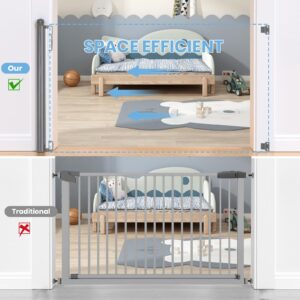 HAMOPY Retractable Baby Gate, 33" Tall, Extends up to 72" Baby Gates Extra Wide, Mesh Gates for Kids or Pets with Alarm, Durable Child Safety Gate for Doorways, Stairs, Hallways, Indoor/Outdoor (Grey)