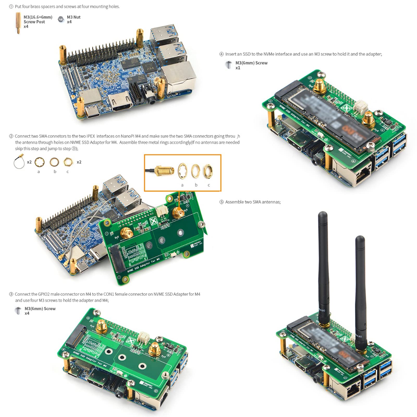 WayPonDEV NVMe SSD Adapter for NanoPi M4 LPDDR3 Rockchip RK3399 Single Board Computer