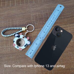 CATCH ON 2 Pack Leather Airtag Keychain Case Holder, Cute Kawaii Accessories Suitable for Airtag (White Cow)