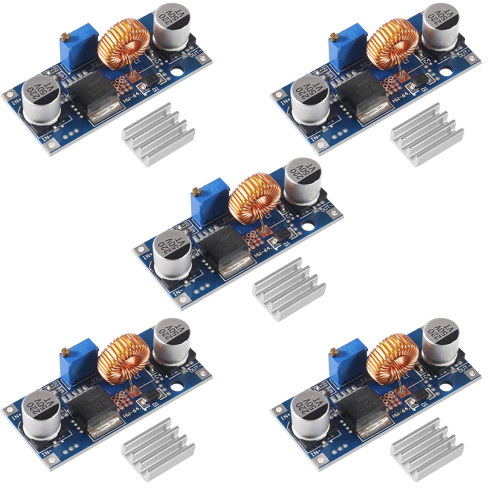 Diitao 5PCS DC-DC 5A 4-38V Input to 1.25-36V Output Adjustable Step-Down Regulator Module 12V/24V/36V to 3.3V/5V/12V/24V 75W Large Power Voltage Regulator Buck Converter