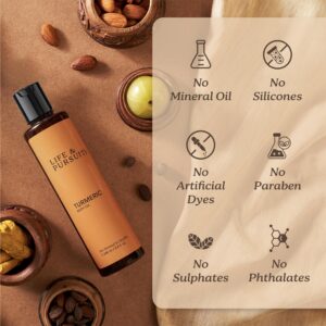 Life & Pursuits Turmeric Body Oil 6.8 Fl Oz - Ayurvedic Massage Oil with Vitamin E, Coconut Oil, Almond Oil & Squalane| Reduces Dark Spots, Brightens Skin, Hydrates & Moisturizes (6.8 Fl Oz)