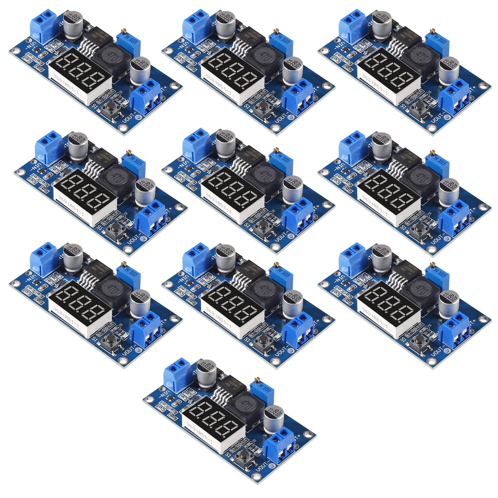 Diitao 10PCS Adjustable Voltage Converter Buck Converters LM2596S DC-DC Reduced Voltage Regulator Power Modules 36V 24V 12V to 5V 2A Voltage Stabilizer with Digital Voltmeter Display