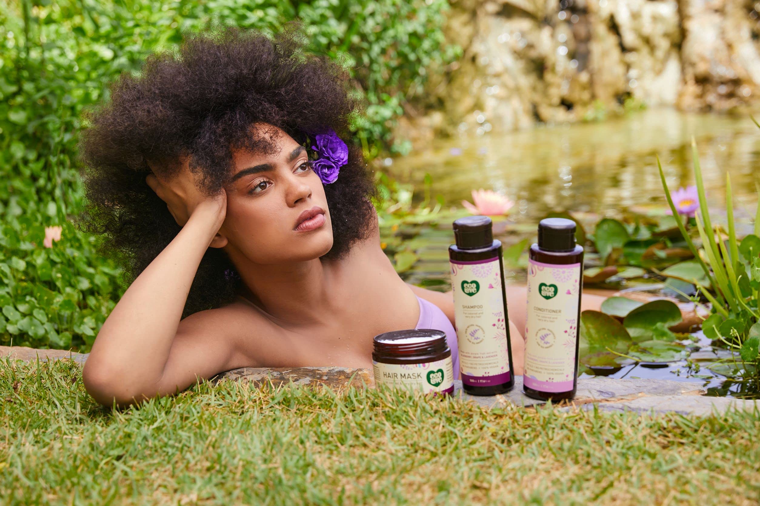 ecoLove - Natural Shampoo & Conditioner Set for Dry Damaged Hair and Color Treated Hair - With Natural Lavender Extract - No SLS or Parabens - Vegan and Cruelty-Free, 17.6 oz.