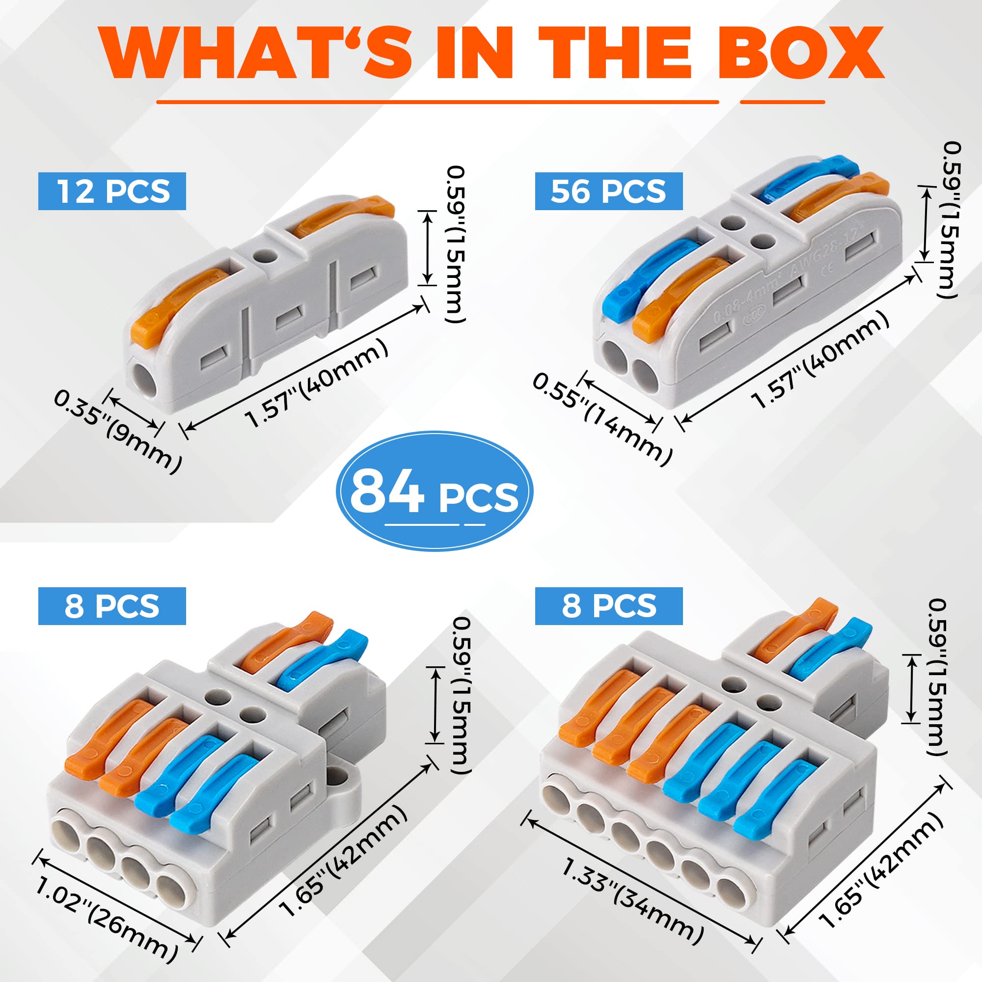 JOMERON 84PCS Lever Wire Connectors kit, Electrical Lever Wire Connectors Assortment Pack kit for Quick Connect, pushin Compact Splicing Electrical Connectors for Wiring 28-12 AWG