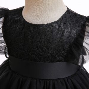 Weileenice Black Flower Baby Girl Tulle Dress 6M/ 6-12 Flutter Sleeve Sheer Back Newborn Girls 1st Birthday Party Wedding Outfit Lace Bow Headband Toddler Photo Shoot Formal Tutu Dresses Christmas